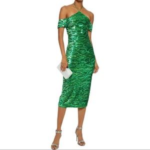 NWT Alice + Olivia green sequin midi off shoulder
